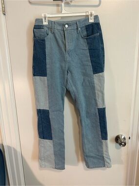 Good American Men's Two-Tone Patchwork Jeans in Light & Dark Blue